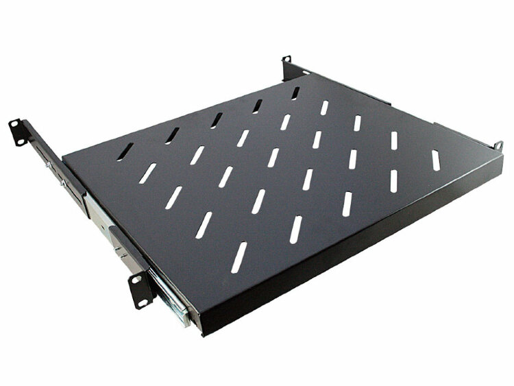 Полка выдвижная, глубина 350мм, 1U, для напольных шкафов глубиной 600мм, черная — 