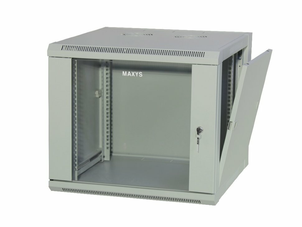 Настенный шкаф 6U, 600x600x368мм, 19", стеклянная дверь, серый, MAXYS фото 1 — 