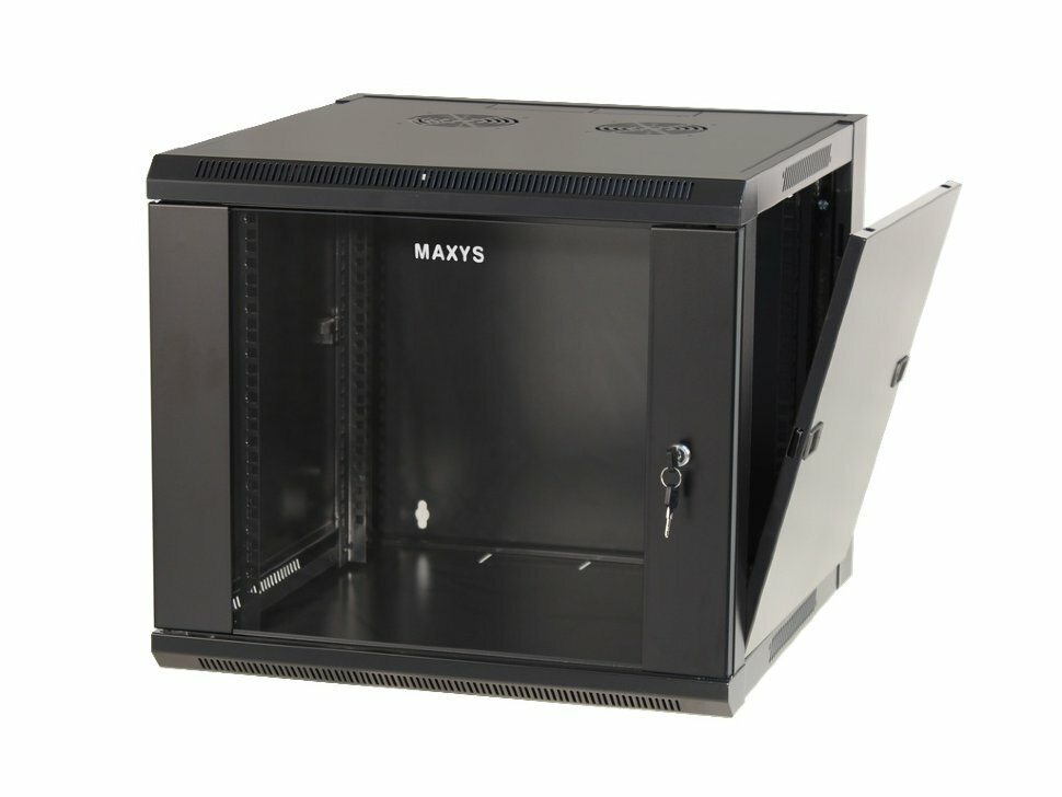 Настенный шкаф 6U, 600x600x368мм, 19", стеклянная дверь, черный, MAXYS фото 1 — 