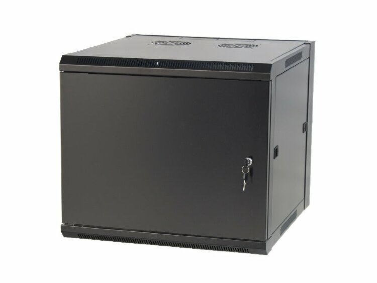 Настенный шкаф 12U, 600x600x635мм, 19&quot;, металлическая дверь, черный, MAXYS — 