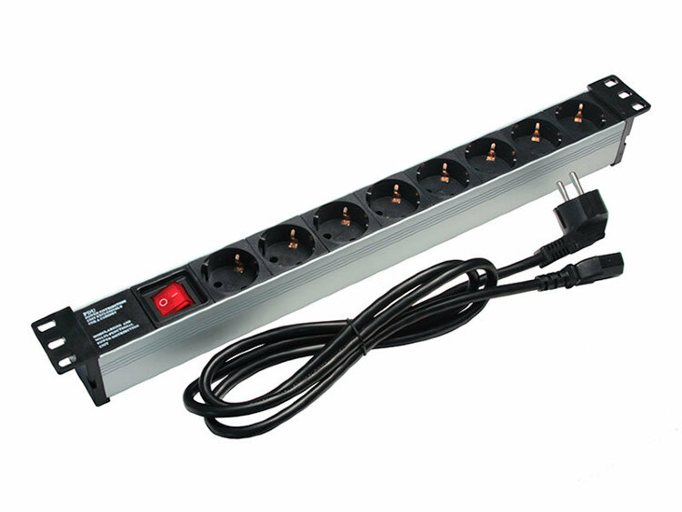 Блок розеток 19&quot;, 1U, 8 розеток, с выключателем, отсоединяемый шнур 1,8м — 